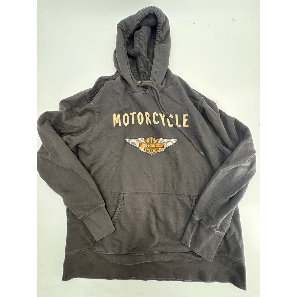 Harley-Davidson Mens XL Slim Fit Motorcycle Winged Logo Thermal Hoodie Black
